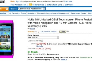 Pink Nokia N8 in stock at Amazon