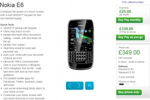 Nokia E6 in stock at Nokia UK