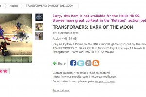 Transformers: Dark Of The Moon available at Ovi Store ‘Now Optimized for Symbian’