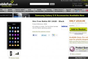 Nokia N9 priced in UK Â£519.95 (mobilefun)