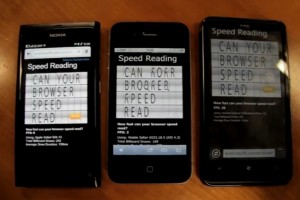 Video: HTML5 Speed Reading Test, Nokia N9 vs iPhone 4 vs HTC HD7