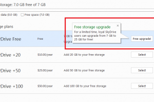 Free SkyDrive Storage to Loyal Users (Upgrade to 25Gbs)