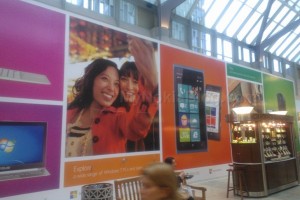 New Microsoft Store in Boston, big banner for Nokia Lumia 900 + Lumia 900 ads at NYC Subway