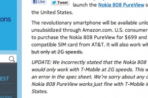 Update: Nokia 808 PureView works fine on T-Mobile too – NOT 2G only speeds.