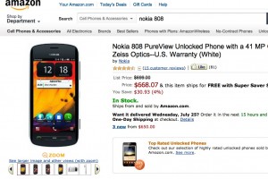 Another (small) price drop for Nokia 808 PureView at Amazon.com ($668.07)