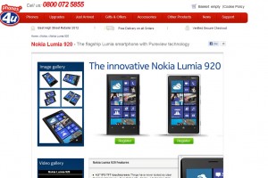 Nokia Lumia 920 UK listings at Phones4U, Expansys and Vodafone