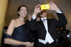Minister of European Affairs and Foreign Trade and his Electric Pikachu Yellow Nokia Lumia 920 at Independence Day Reception