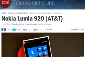 CNET’s 2012 Holiday Gift Guide puts Nokia Lumia 920 as #1 Best High end Smartphone