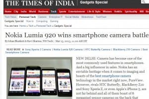 Times of India crowns Nokia Lumia 920 as best smartphone camera too, against HTC Butterfly, Sony Xperia Z and BB Z10