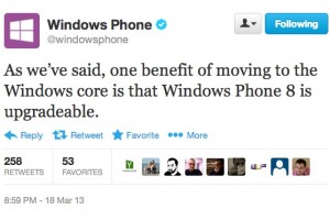 @WindowsPhone gently reminds all that WP8 is upgradable now it’s on the Windows Core