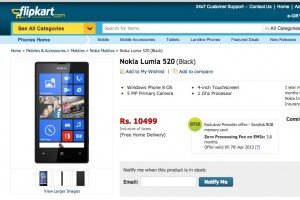 Nokia Lumia 520 available for pre-order in Flipkart, India (Rs 10,499) with free home delivery