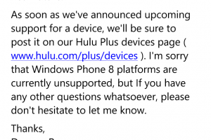 Hulu App coming to WP in the near future