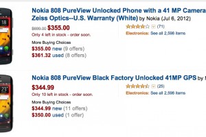 Nokia 808 PureView, 345USD at Amazon.