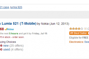 Lumia 521 #1 Best Seller On Amazon’s No Contract Cell Phones