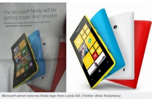 Microsoft confirms Nokia Brand strength synonymous with phones, but erases Nokia from Lumia print ad about Nokia Acquisition.