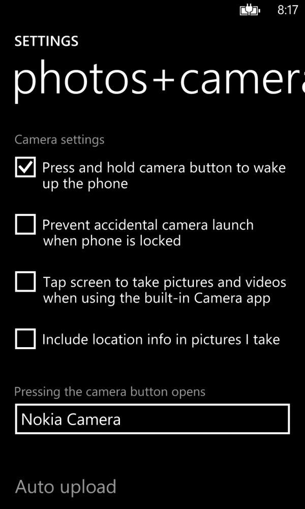 Nokia Camera as the default camera application.