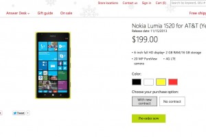 ‘820 MP’ PureView Nokia Lumia 1520 at Microsoft for $199, or $549 off contract.