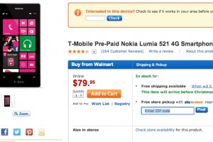 79.95 USD for 4G Nokia Lumia 521 T-Mobile at Walmart