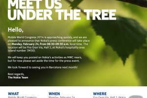 Nokia MWC 2014 Invite, Monday 24th February 2014, 8:30 â€“ 9:30am CET