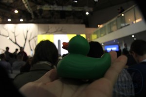 Caught a Nokia #GreenDuck – #NokiaMWC press conference about to start under the rainbow tree