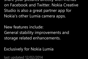 Lumiappdates: Nokia Creative Studio with storage related enhancements and stability improvements