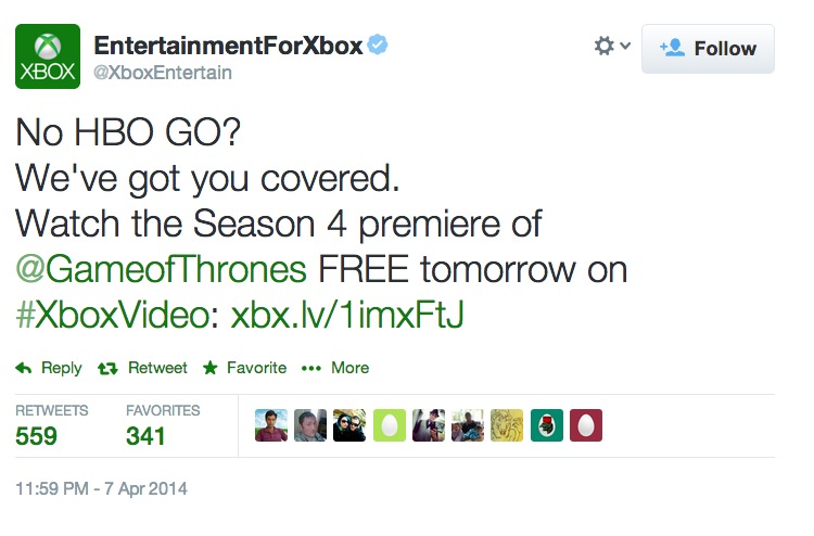 #XboxVideo brings Game of Thrones Season 4 Premiere for Free