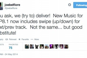 New Music for WP8.1 now includes swipe (up/down) for next/prev track.