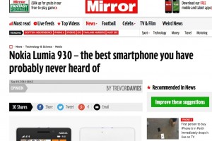 UK Tabloid Mirror applauds Nokia Lumia 930 as the best smartphone you have probably never heard of.