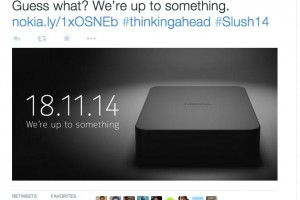 NOKIA shows off a Nokia box. Nokia TV? Nokia PC? 18.11.14 “We’re up to something” #thinkingahead #Slush