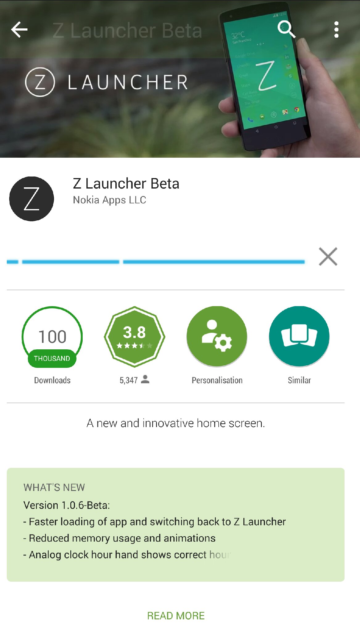 Nokia Z Launcher beta update v1.0.6